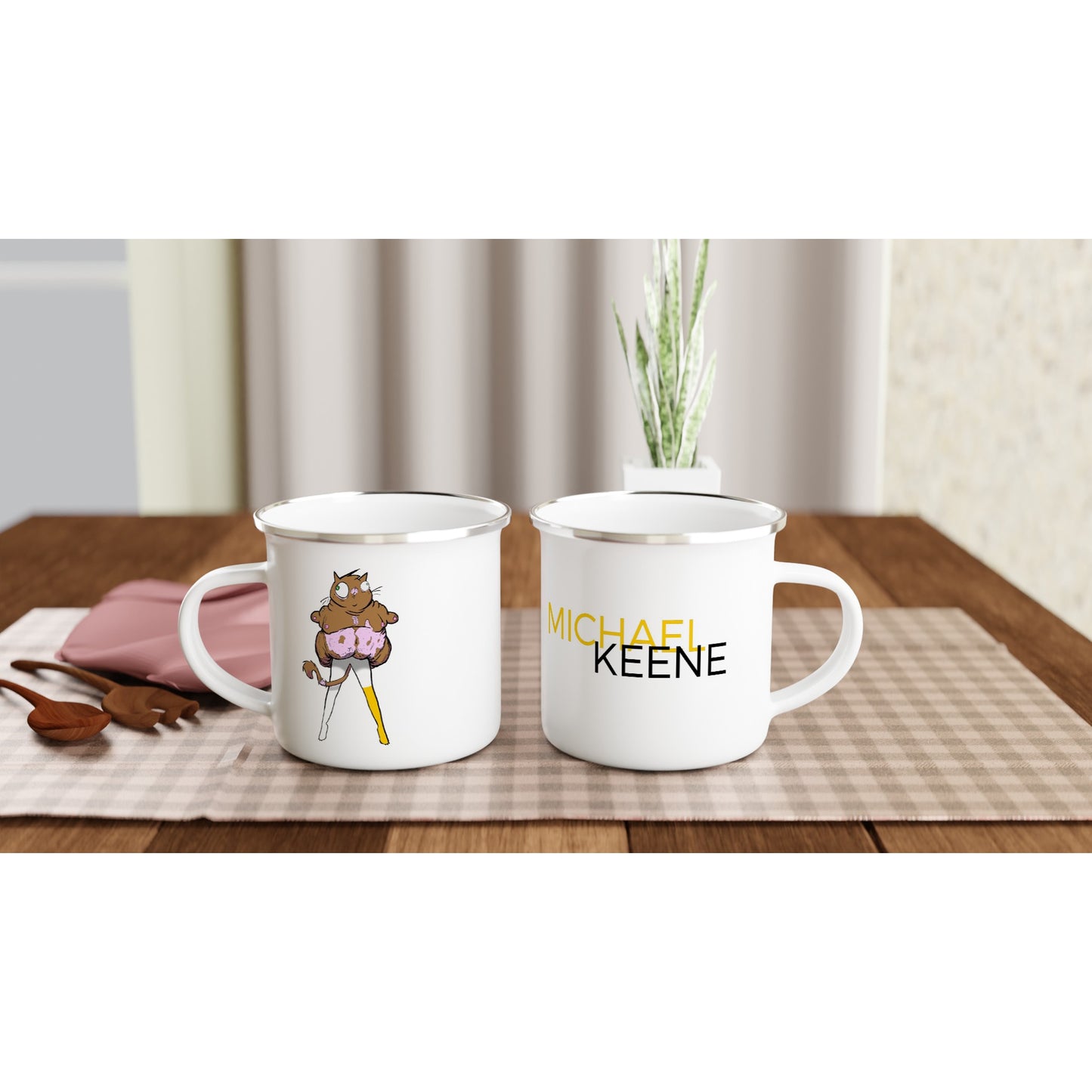 "Phillip the Vinegar Cat" White 12oz Enamel Mug